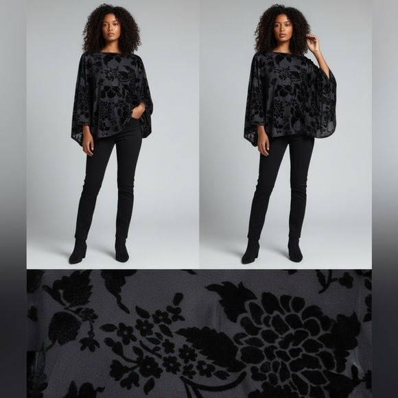 Basically Me Tops - Basically Me Black Velvet Burnout Batwing Top Women’s S/M Oversized Blouse USA